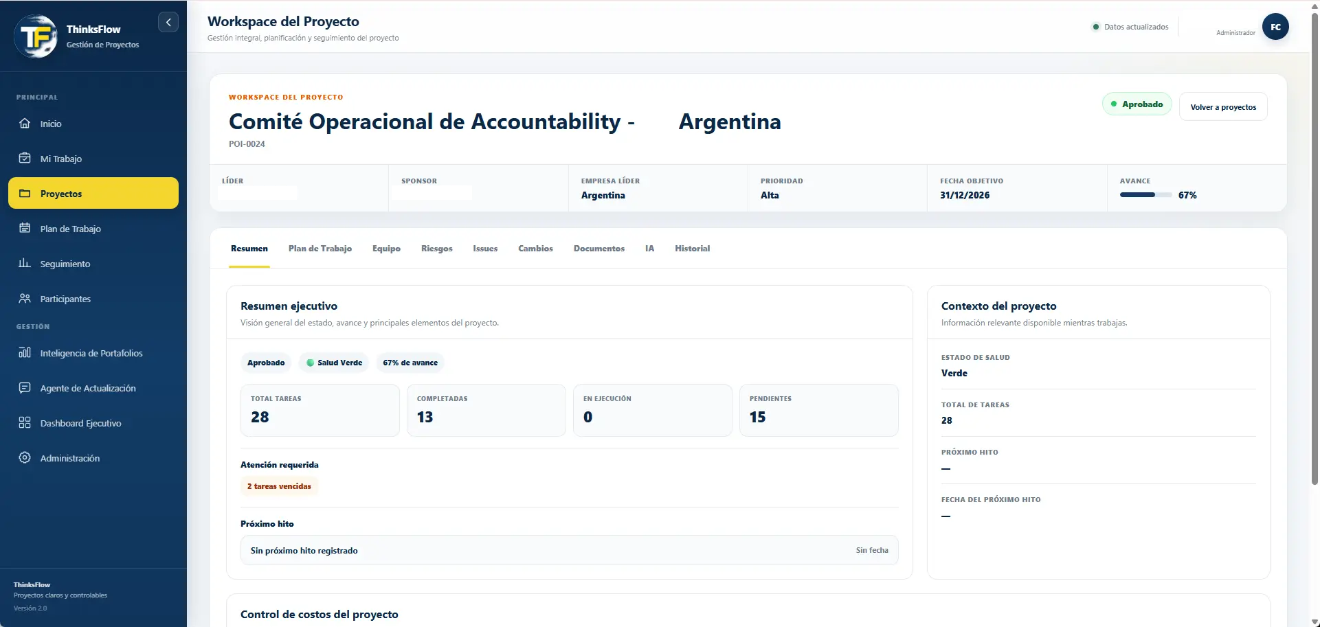 Captura del Workspace de ThinksFlow